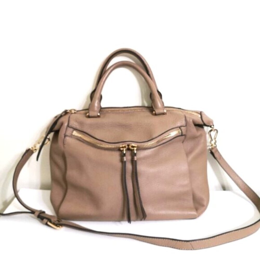 Vince Camuto “Staja” Cappuccino Pebble Leather Satchel/Crossbody Bag